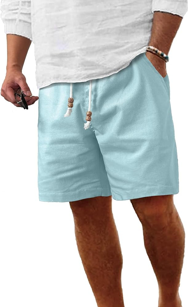 Comdecevis Men's Linen Shorts Casual Elastic Waist Drawstring Summer Beach Vacation Yoga Golf Sho... | Amazon (US)