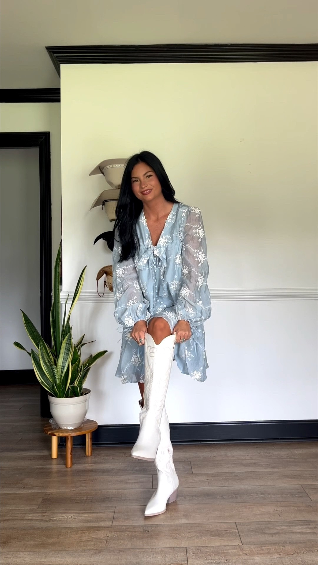 Baby doll mini dress paired with white boots. My white boots are old so added similar. Dress comes in this powder blue color or a mocha brown color!

#LTKootd #LTKgrwm #LTKSeasonal