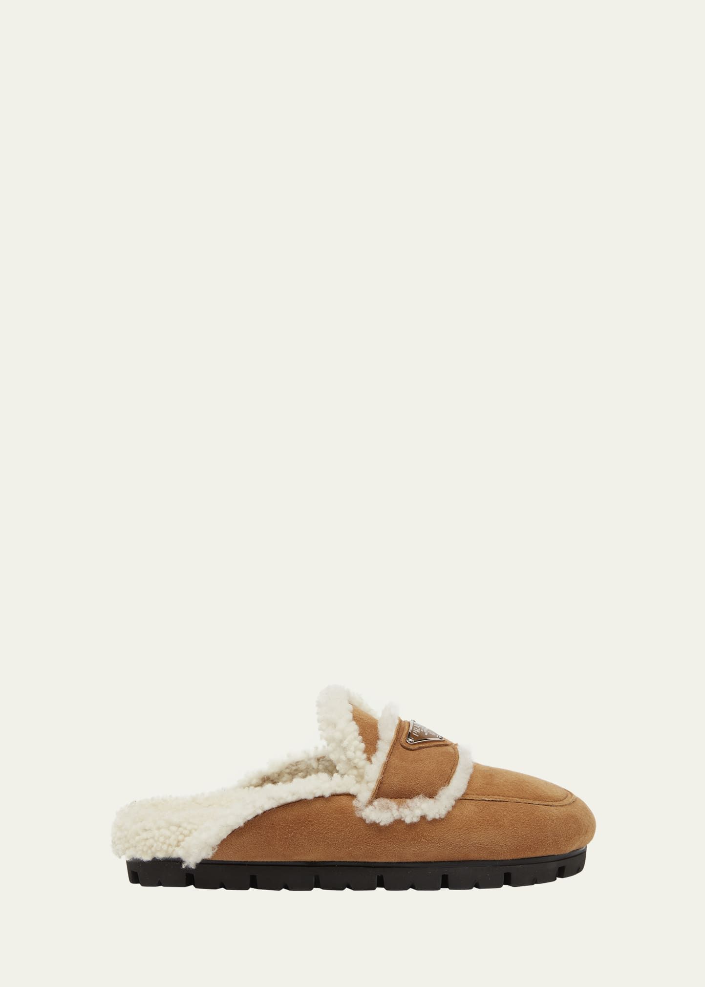 Prada Flat Shearling Fur-Lined Mules | Bergdorf Goodman