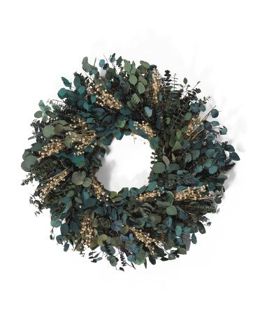30in Real Preserved Eucalyptus And Flax Wreath | TJ Maxx