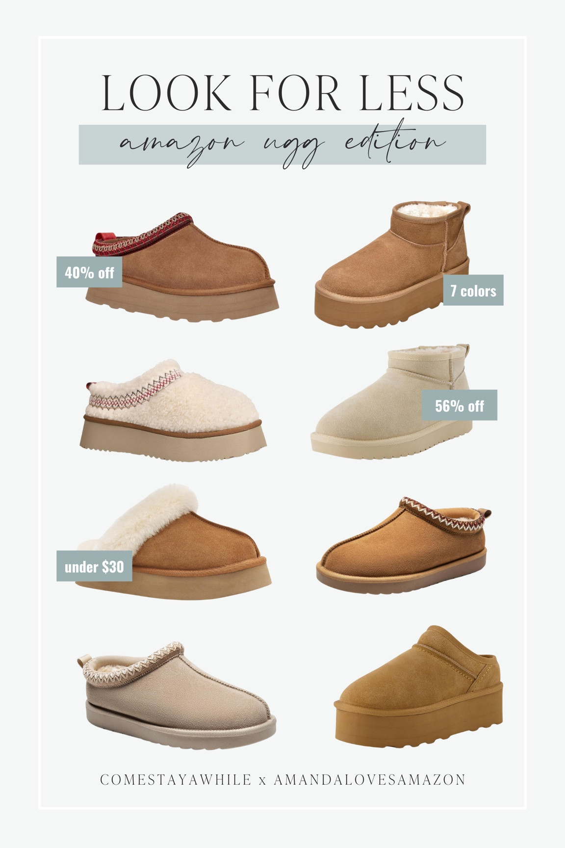 Look for less Ugg edition all from @amazon. Affordable lookalike Uggs from Amazon! All under $50! Hurry before they sell out! 🤩

Come stay awhile, Amanda Vernaci, Ugg look for less, Amazon Uggs, Amazon shoes for her  

#LTKStyleTip #LTKSeasonal #LTKShoeCrush