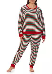 Plus Size Striped Waffle Pajama Set - Mom | Belk