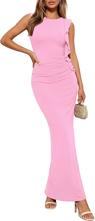 PRETTYGARDEN Women's Summer Maxi Dresses 2026 Sleeveless Ruffle Formal Wedding Guest Cocktail Par... | Amazon (US)