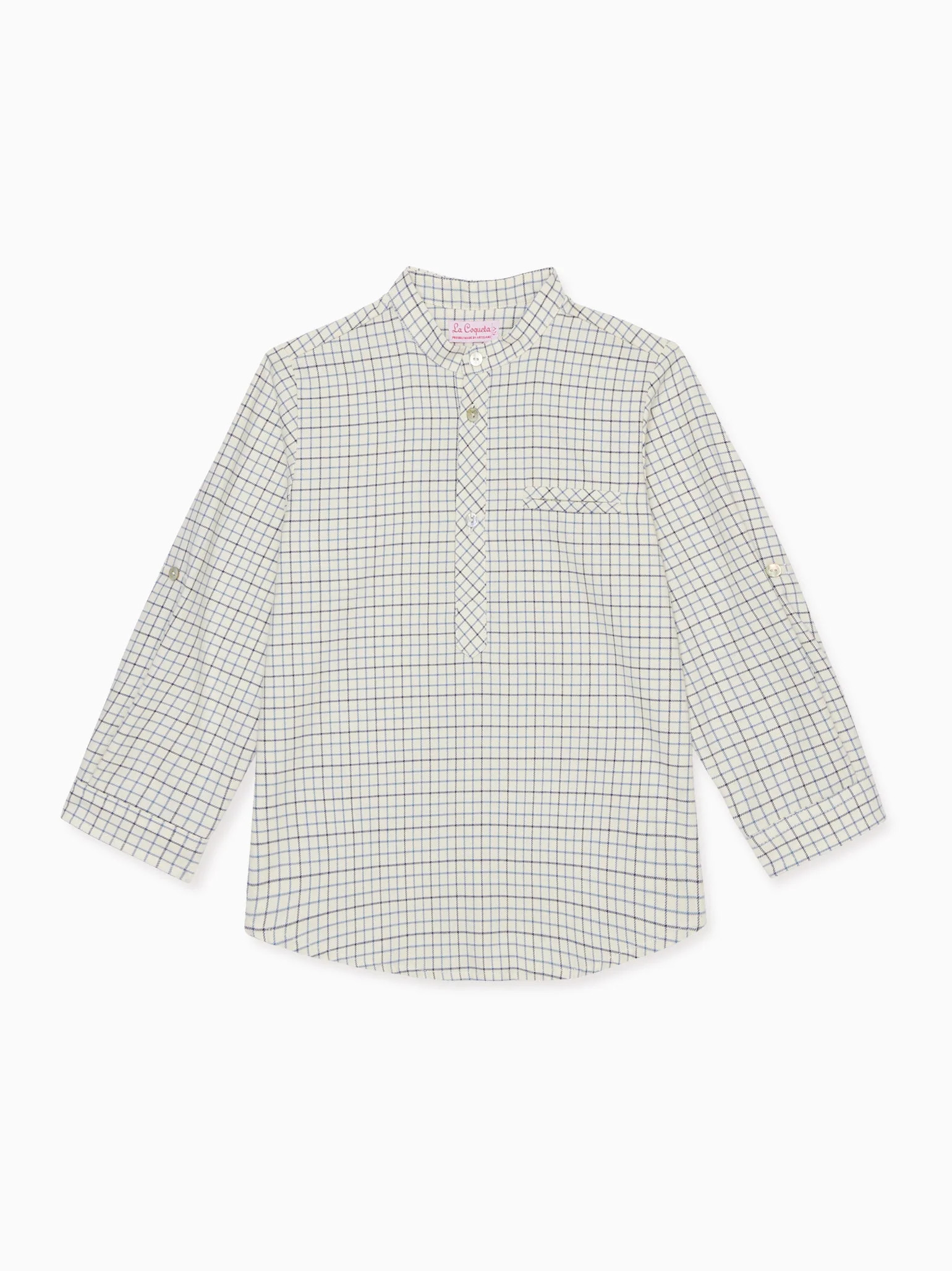 Navy Check Mateo Long Sleeve Boy Shirt | La Coqueta (US)