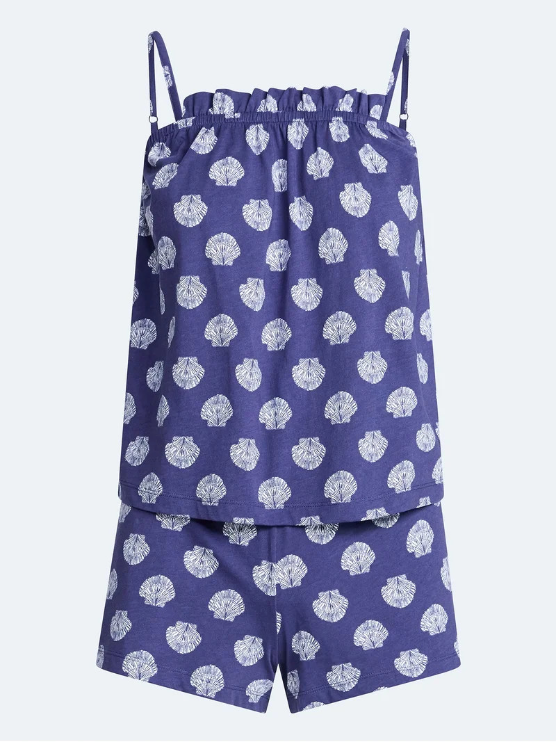 Joyspun Women's Cotton Ruffled Tank Top and Shorts Pajama Set, 2-Piece, Sizes XS-3X | Walmart (US)