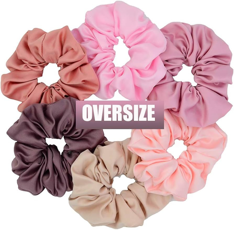 Chloven 6 Colors Oversize Jumbo Scrunchies Blush Theme Large Hair Scrunchies Satin Elastics Pink ... | Amazon (US)