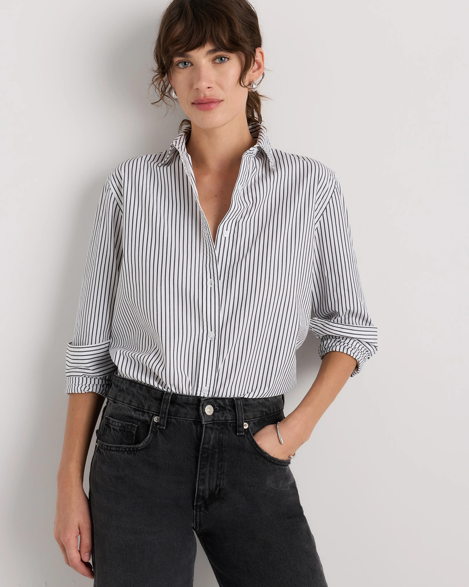 Quince | Women's Poplin Long Sleeve Shirt in White, Size Large, Organic Cotton | Quince