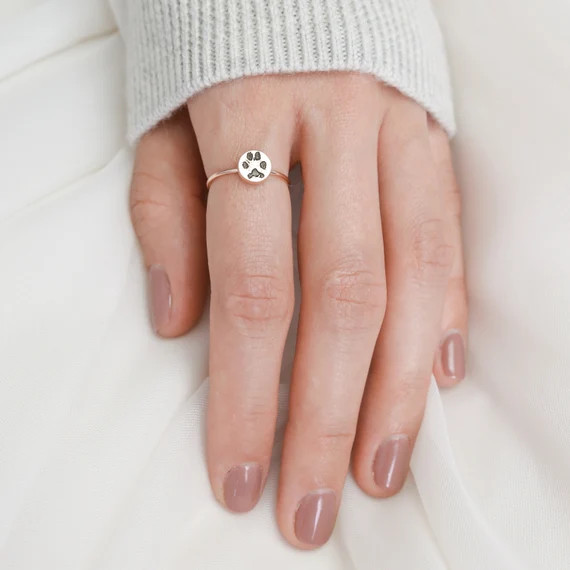 Custom Paw Print Ring • Your Actual Pet Print Ring • Personalized Fingerprint • Cat Print J... | Etsy (US)