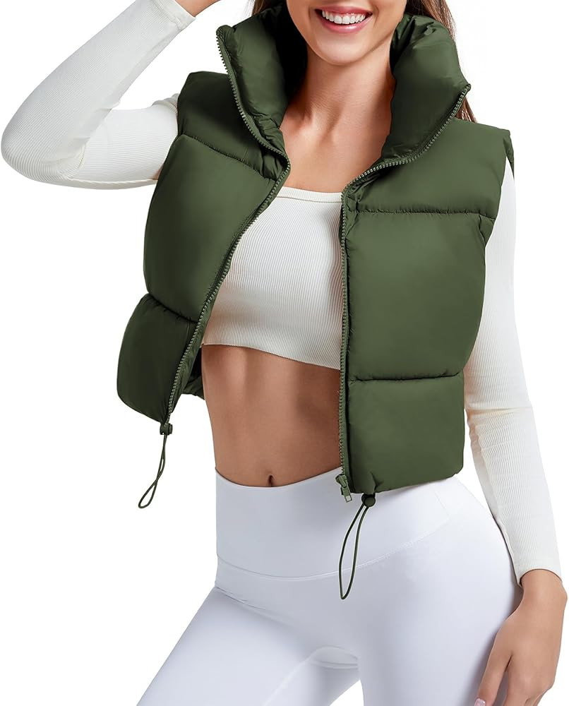 CULACCINO Women's Winter Cropped Puffer Vest Crop Jackets For Women Full Zip Stand Collar Padded ... | Amazon (US)