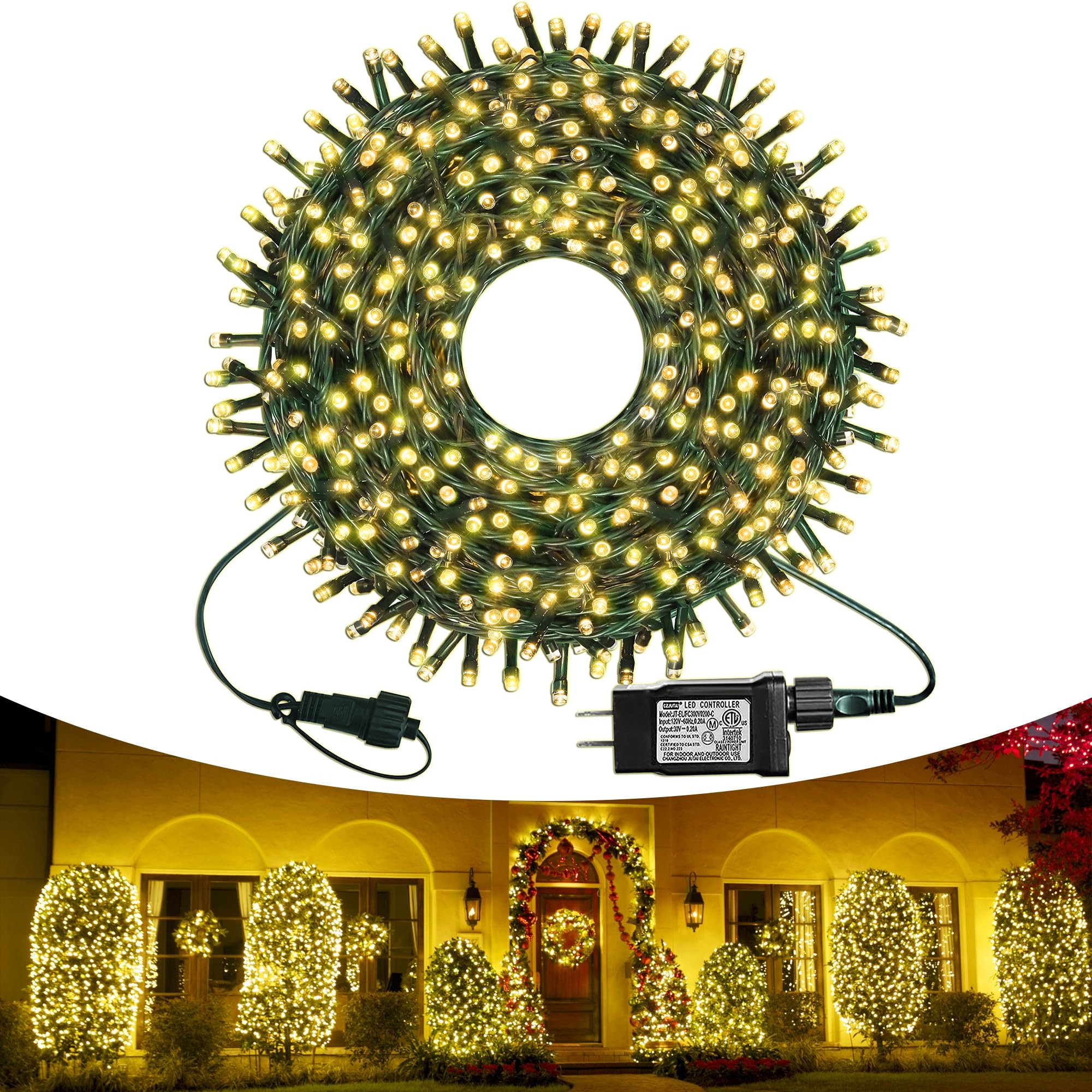 kemooie 300 LED Christmas Lights, 99FT Connective Green Wire Tree Lights, Plug in 8 Lighting Mode... | Amazon (US)
