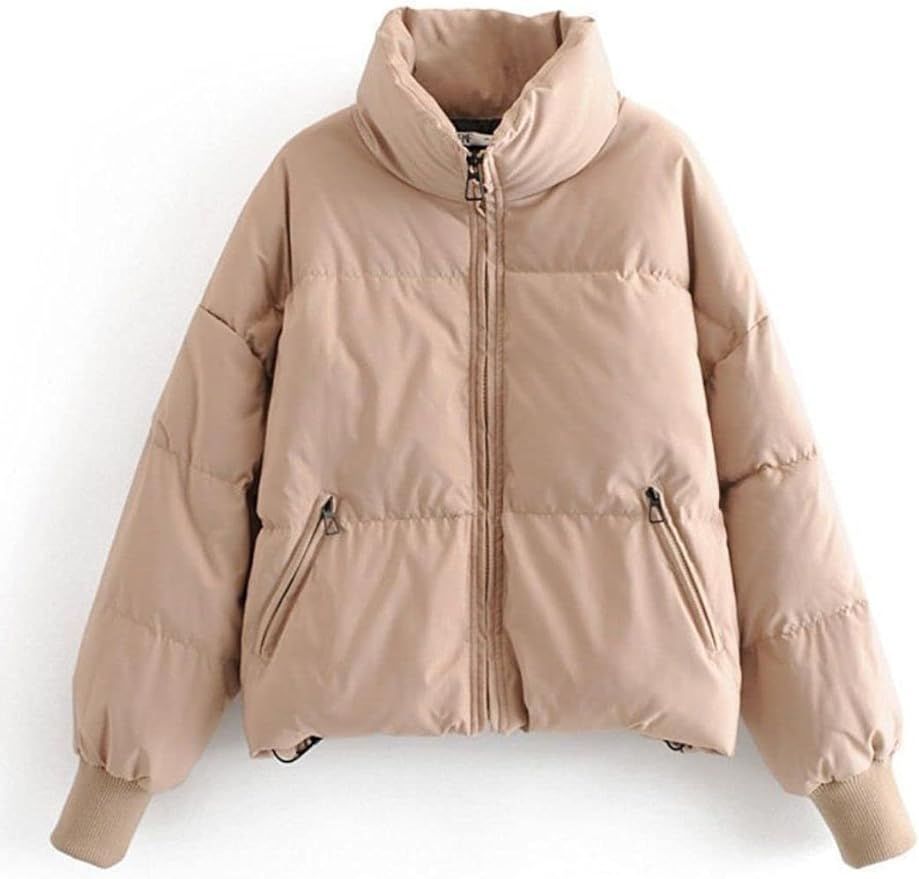 Amazon.com: Kwoki Women's Zipper Puffer Jacket Baggy Long Sleeve Stand Collar Winter Short Down C... | Amazon (US)