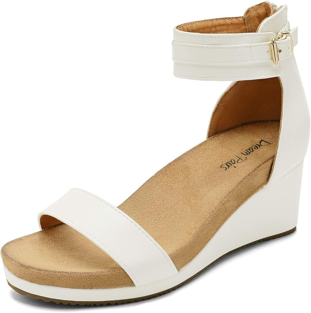 DREAM PAIRS Women's Open Toe Buckle Ankle Strap Platform Wedge Sandals | Amazon (US)