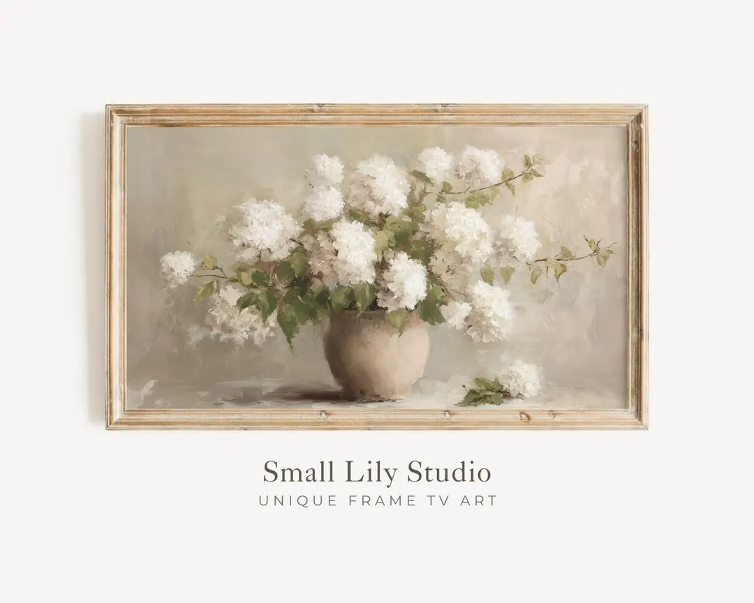 FRAME TV art White Hydrangeas, Samsung Frame TV art Spring Florals, Vintage Style Still Life Pain... | Etsy (US)