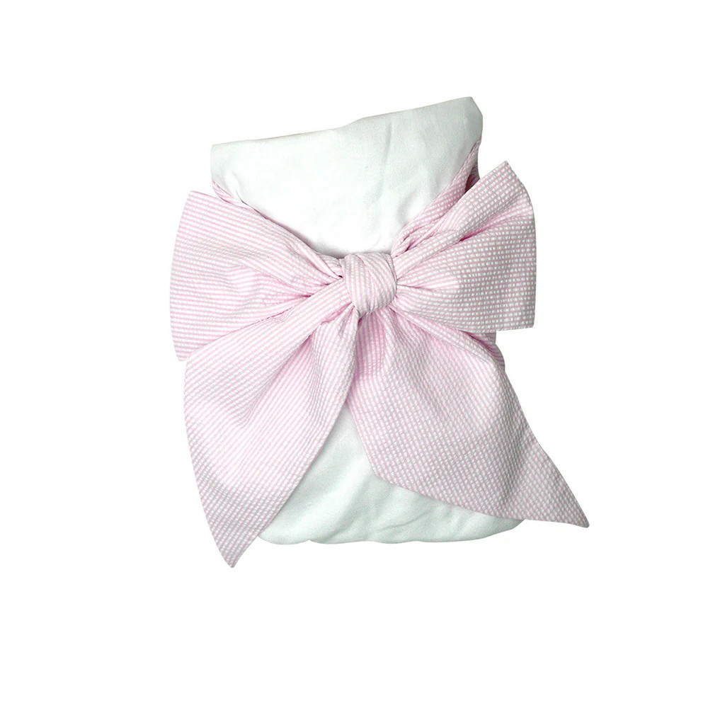 Bow Swaddle ® - Pink Savannah Seersucker | The Beaufort Bonnet Company