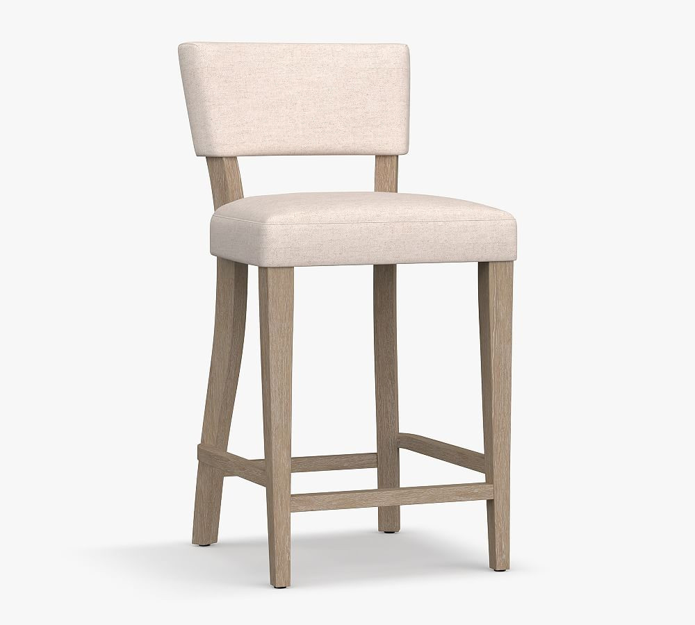 Payson Upholstered Counter Height Bar Stool, Seadrift Leg, Park Weave Ivory | Pottery Barn (US)