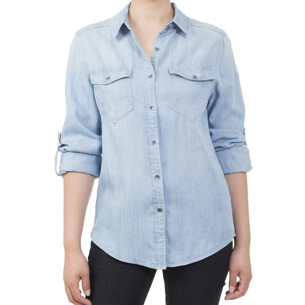 MixMatchy Women's Casual Daily Long/Roll Up Sleeve Button Down Denim Chambray Shirt (S-3XL) - Wal... | Walmart (US)