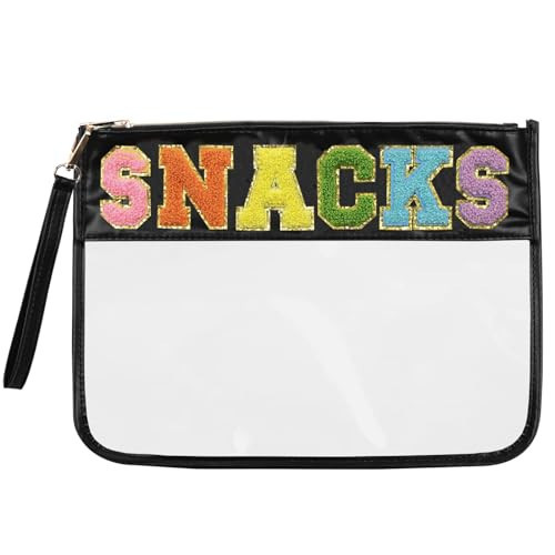 Siwara Snack Pouch Travel Makeup Bag Chenille Letter Clear Snack Bag for Travel Nylon Clear Cosmetic Bag Large Snacks Bags Makeup Travel Bags for Women | Amazon (US)