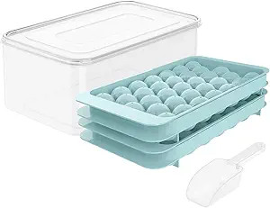 Round Ice Cube Tray with Lid & Bin Ice Ball Maker Mold for Freezer with Container Mini Circle Ice... | Amazon (US)