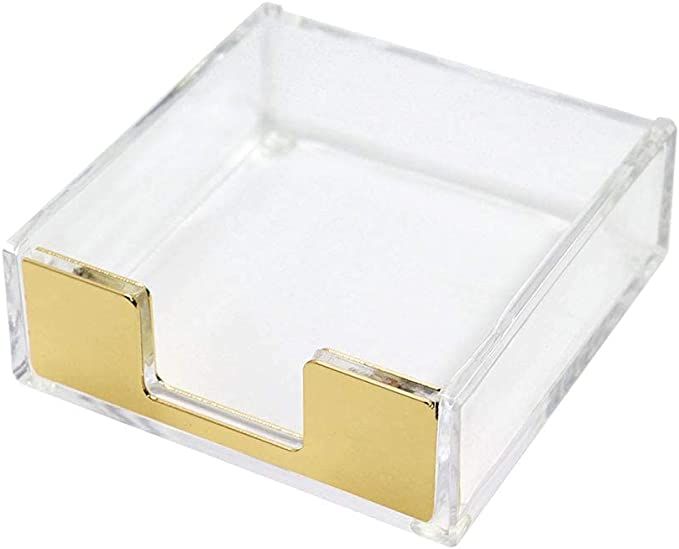 Clear Gold Acrylic Sticky Note Pad Holder for Desk, Memo Holder Paper Dispenser, Multibey Desktop... | Amazon (US)