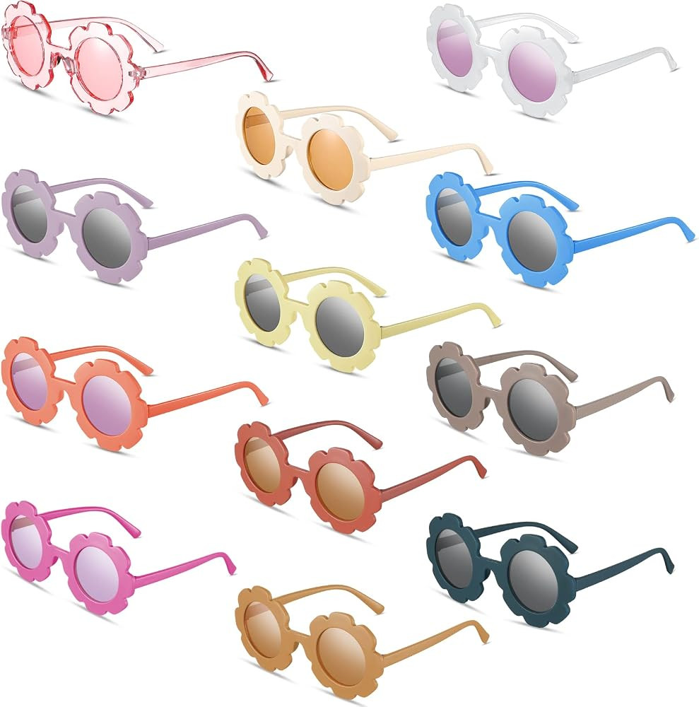 12 Pairs Kids Round Flower Sunglasses Girls Toddler Flower Shaped Cute Outdoor Sunglasses Eyewear... | Amazon (US)