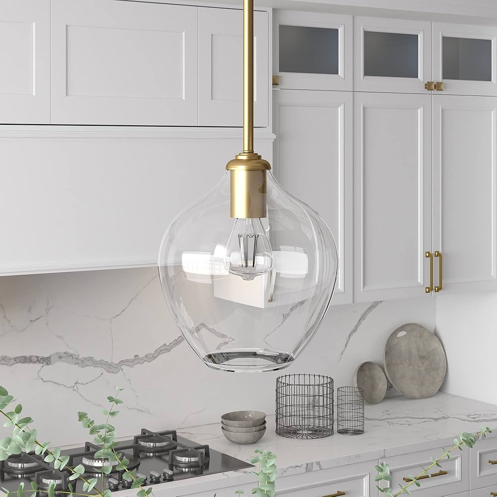 Marisa 8.63" Wide Pendant with Glass Shade in Brass/Clear | Amazon (US)