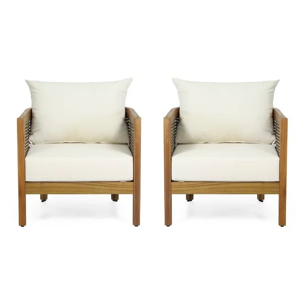 Rattler Acacia Wood Outdoor Club Chairs with Cushion, Set of 2, Teak, Mixed Brown, and Beige - Wa... | Walmart (US)