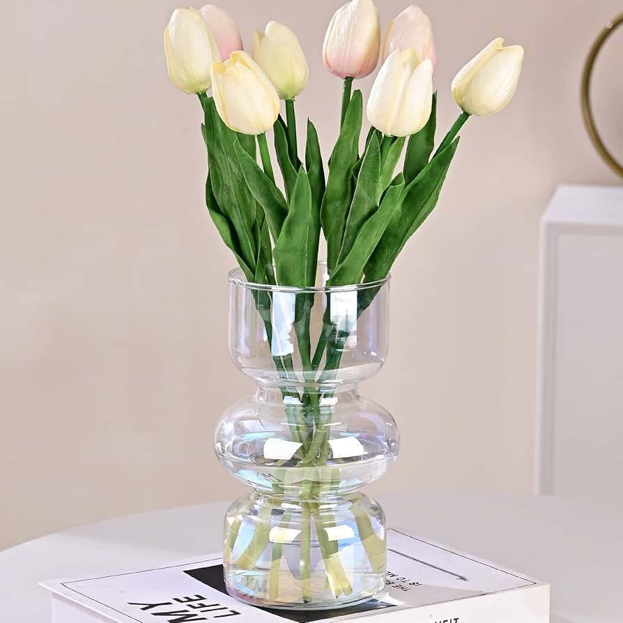 7 inch Iridescent Glass Flower Vases for Centerpiece Table Home Indoor Desk Decor,Ins Modern Boho... | Amazon (US)
