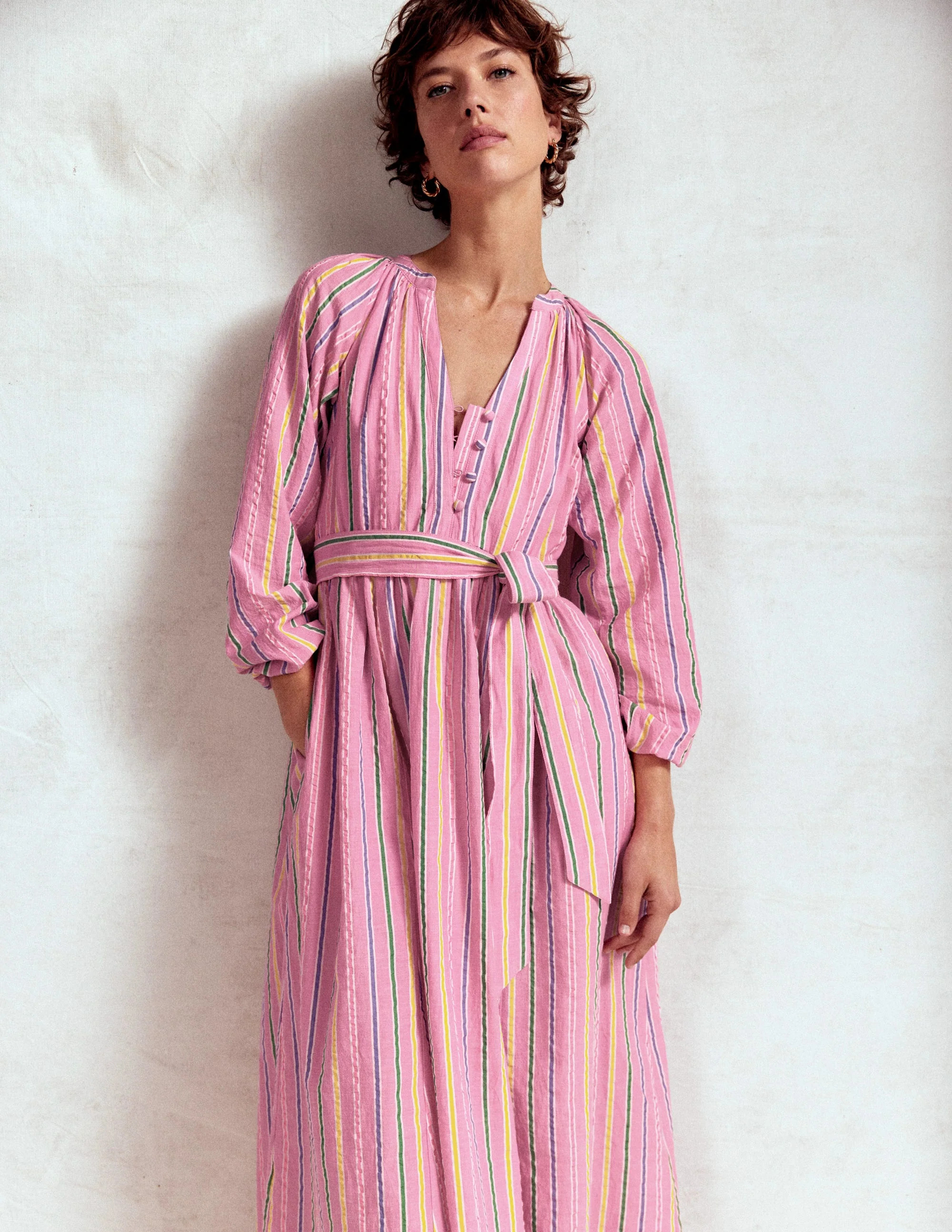 Faye Cotton Maxi Dress-Sorbet Pink, Seersucker Stripe | Boden (US)