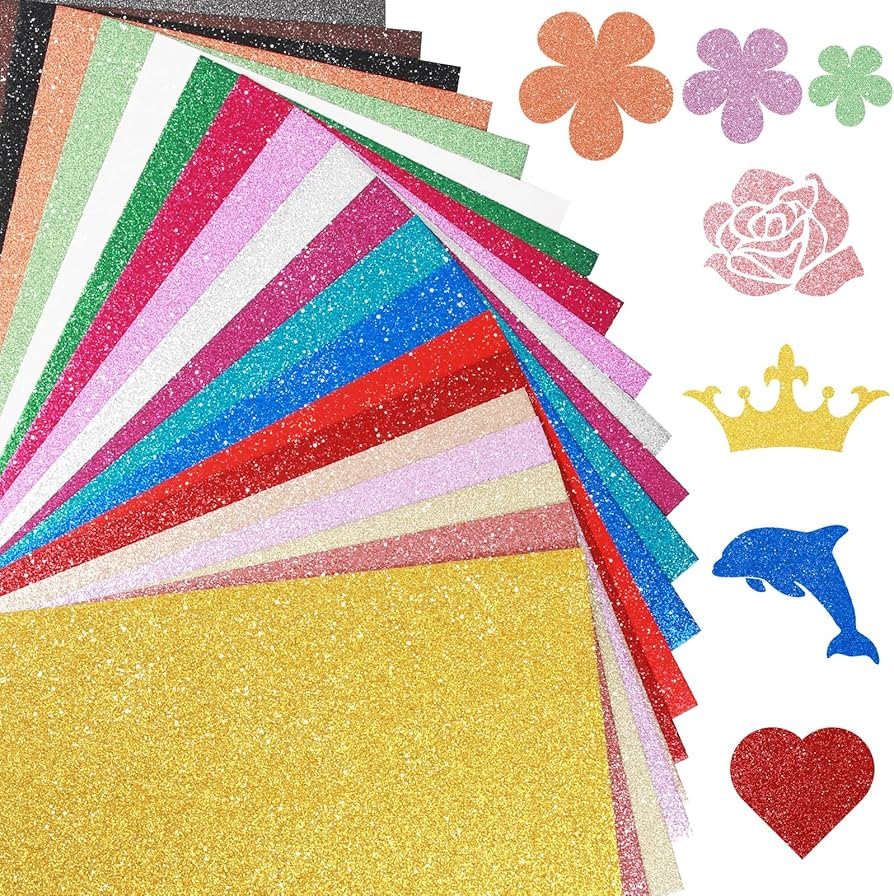 Herda 40 Sheets 20 Colors Glitter Cardstock, 250GSM A5 Glitter Paper No-Shed Thick Sparkly Card S... | Amazon (US)