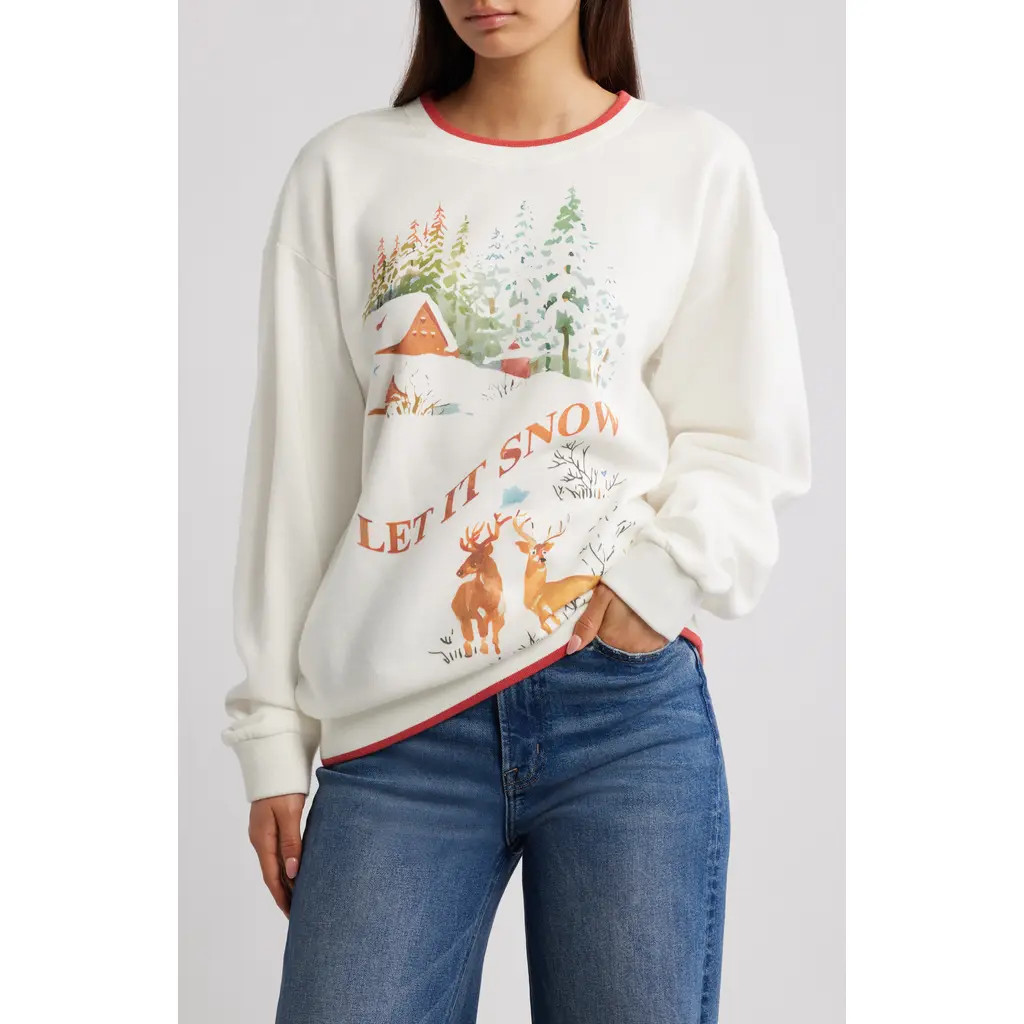 GOLDEN HOUR Let It Snow Graphic Sweatshirt in Washed Marshmallow/Cranberry at Nordstrom Rack, Size Small | Nordstrom Rack