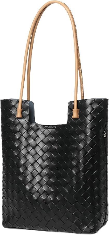 Woven Leather Tote Bag for Women | Lightweight Structured Shoulder Handbag for Work and Travel | Amazon (US)