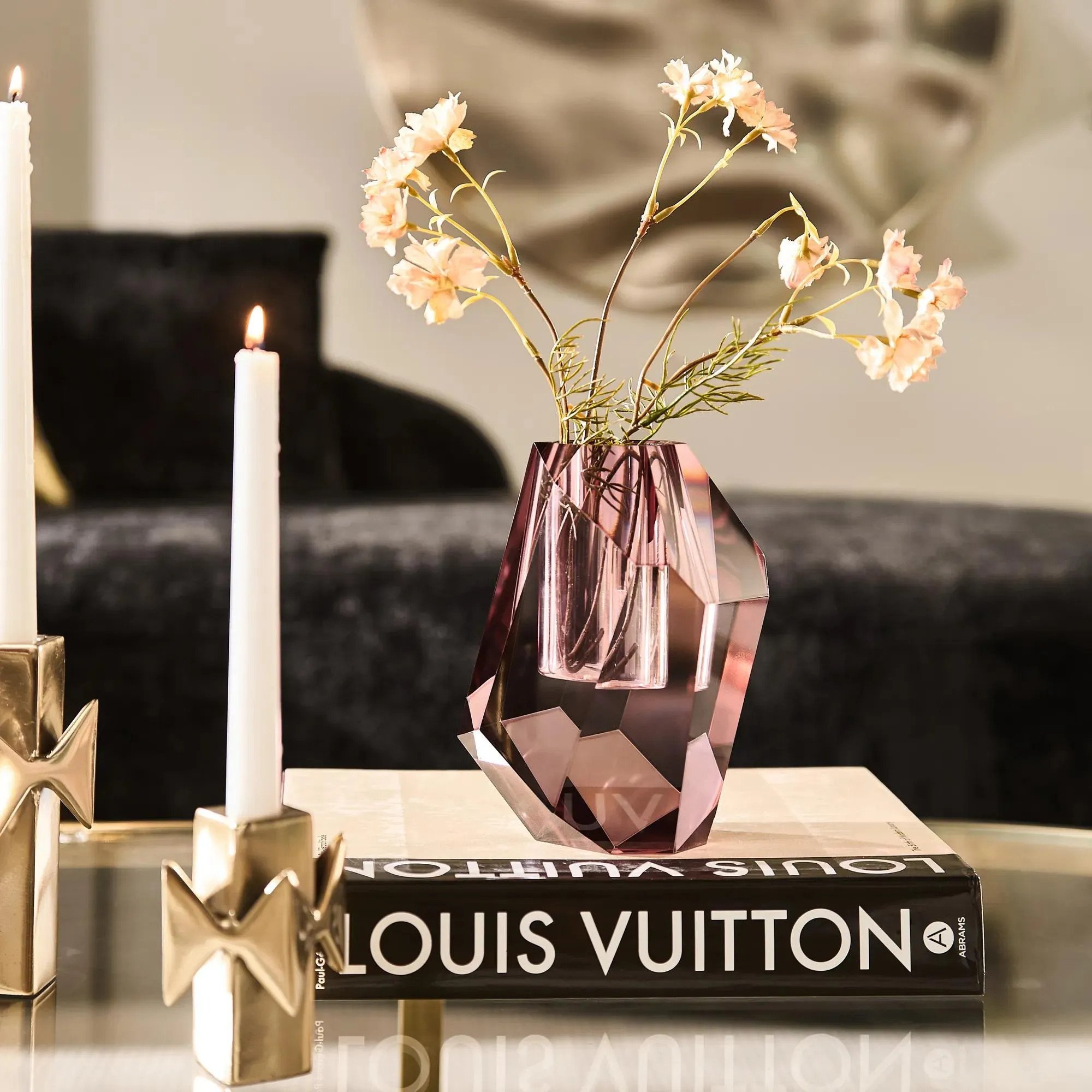 Merci Crystal Glass Bud Vase | Pink | Décor | Z Gallerie | 5.5"W x 4.75"D x 7.5"H | Sculptural Crystal Vase with Narrow Stem | Z Gallerie