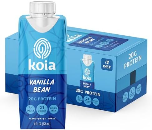 Koia Plant Based Protein Shake, Vanilla Bean, 20g Protein, 3g Sugar, 6g Prebiotic Fiber, 21 Vitam... | Amazon (US)