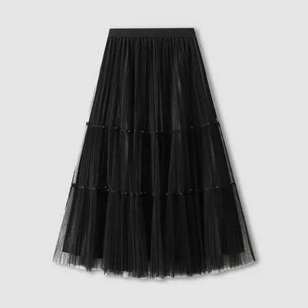 yinguo women s fashion a line pleated skirt long tutu skirt ruffle mesh vintage chiffon high waist bubble skirt one size | Walmart (US)