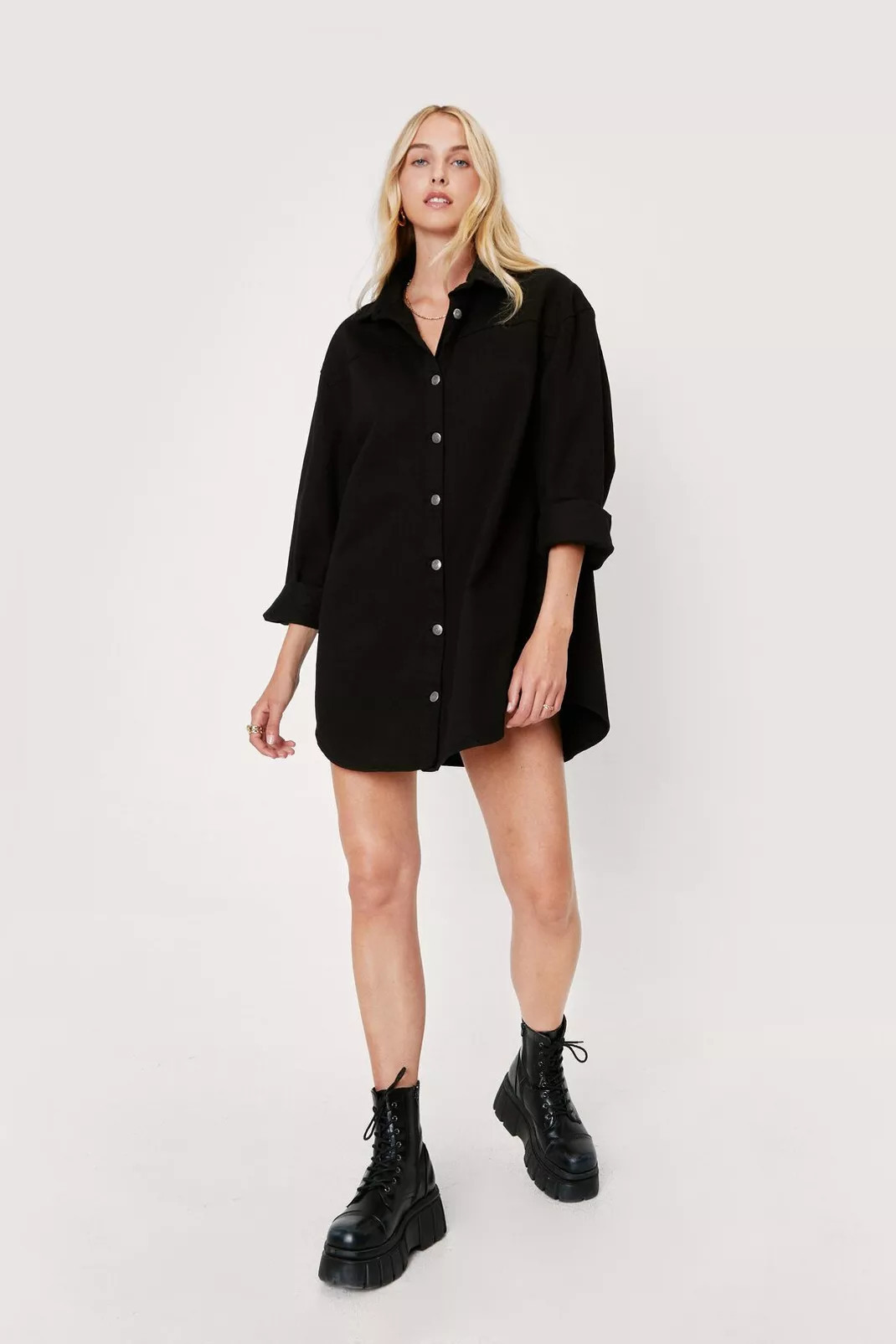 Oversized Button Down Denim Shirt Dress | Nasty Gal (US)