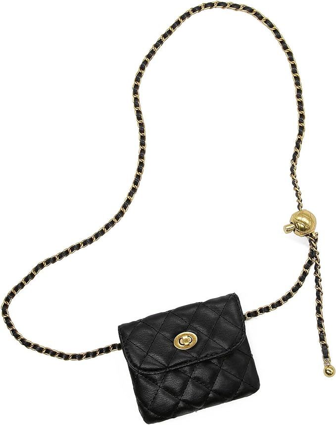 YAMEIZE PU Leather Chain Belt Bag for Women - Crossbody Waist Bag Fanny Pack Detachable Belt Chai... | Amazon (US)