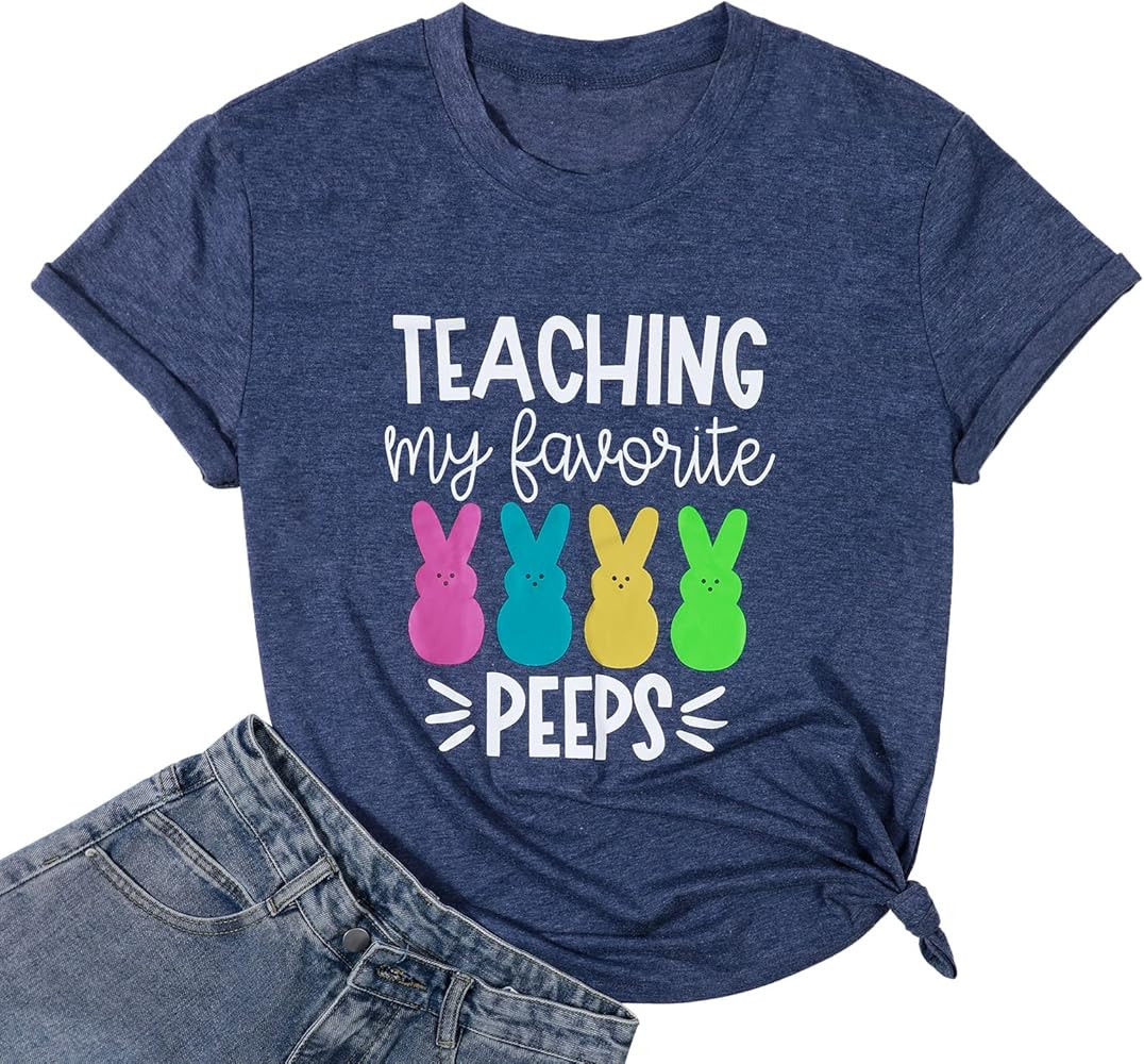 Easter Teacher Shirt Womens Teaching My Favorite Peeps Shirts Funny Rabbit Bunny Graphic Tee Casu... | Amazon (US)