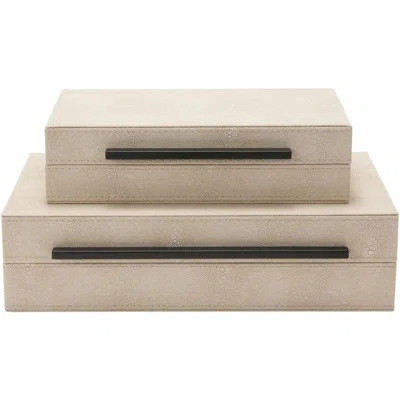 Sagala Set Of 2 Ivory Shagreen Decorative Boxes With Handles, Faux Leather Jewelry Boxes Modern Storage Boxes Photo Boxes Memory Boxes Home Organizer | Wayfair North America