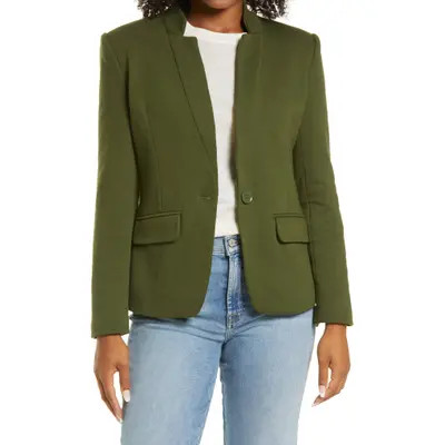 GIBSONLOOK Inverted Notch Collar Cotton Blend Knit Blazer in White at Nordstrom, Size Medium | Nordstrom