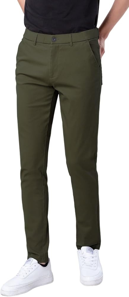 Plaid&Plain Men's Skinny Stretchy Khaki Pants Colored Pants Slim Fit Slacks Tapered Trousers | Amazon (US)