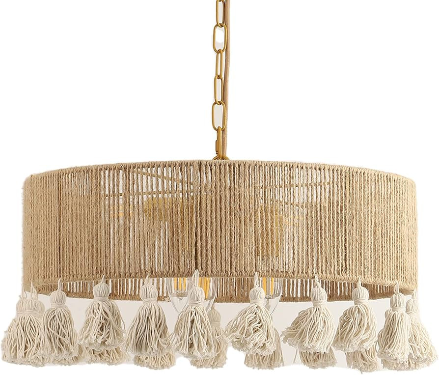 Rattan Farmhouse Chandelier Light Fixtures, 20 inch 6-Lights Boho Pendant Light, Hand Woven Hemp ... | Amazon (US)