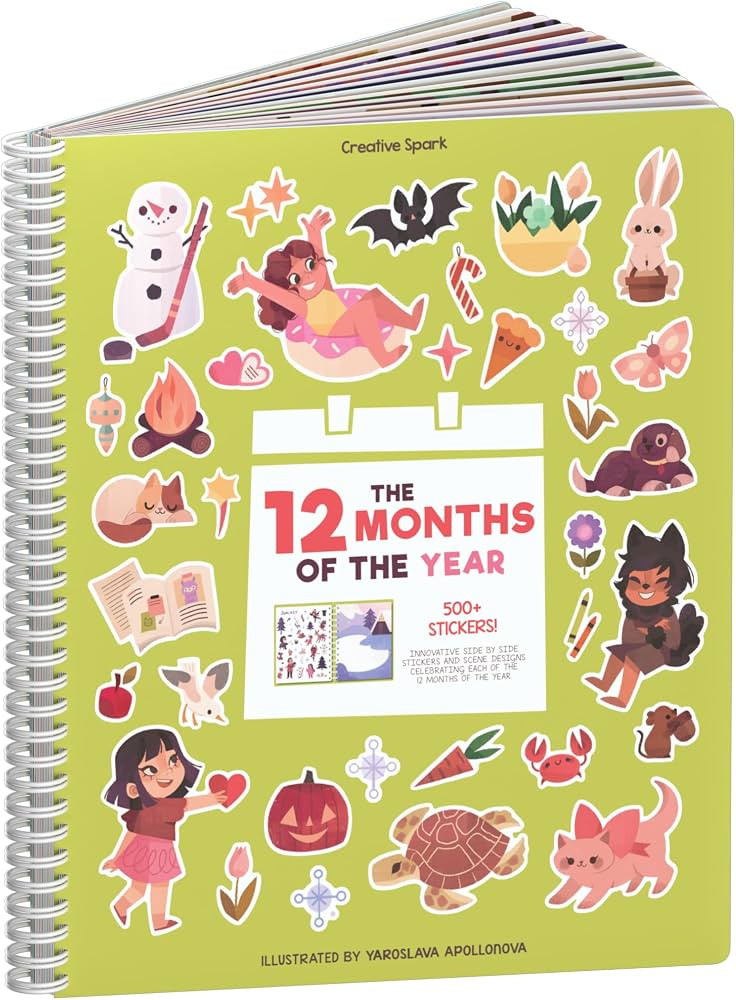 12 Months Sticker + Coloring Book (500+ Calendar Stickers for Kids & 12 Coloring Pages)- Side by ... | Amazon (US)