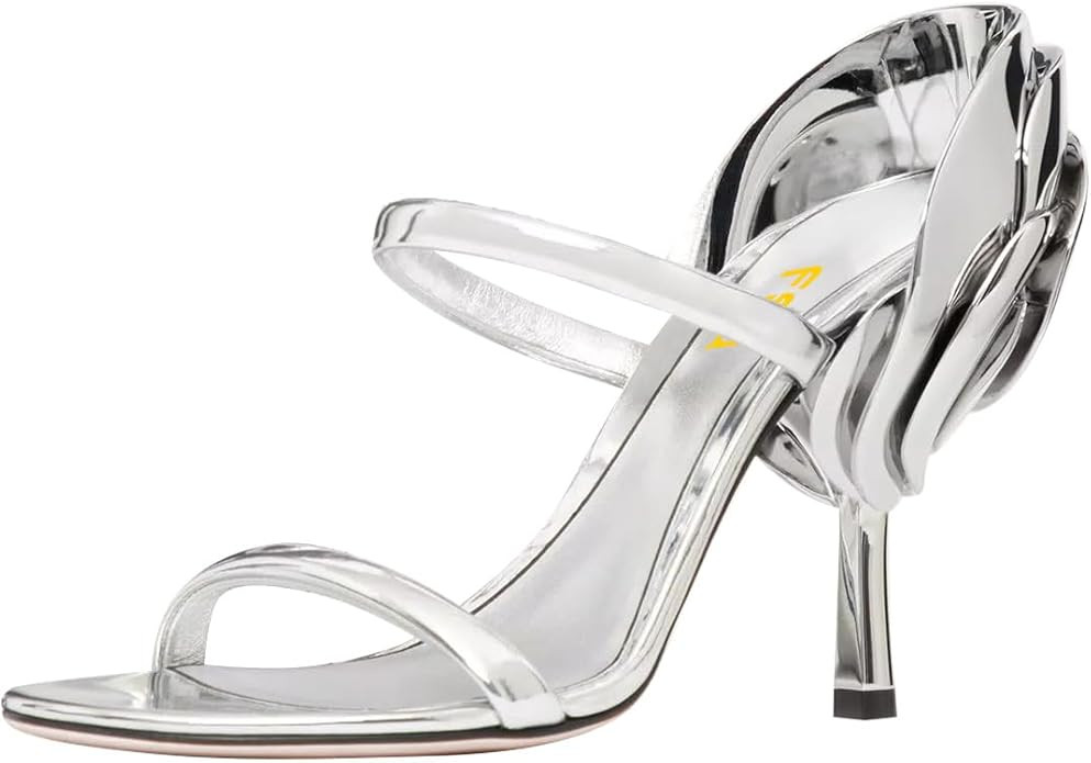 FSJ Women Sexy Flower High Heels Mules Open Toe Slip On Back Rose Stiletto Heels Sandals Bridal W... | Amazon (US)