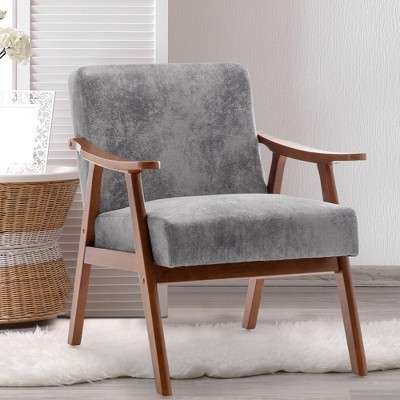 KWPZQEB Accent Chair, Mid-Century Modern Armchair with Solid Wood Legs, Reading Leisure Chair with High Back for Living Room Bedroom - Gray | Target