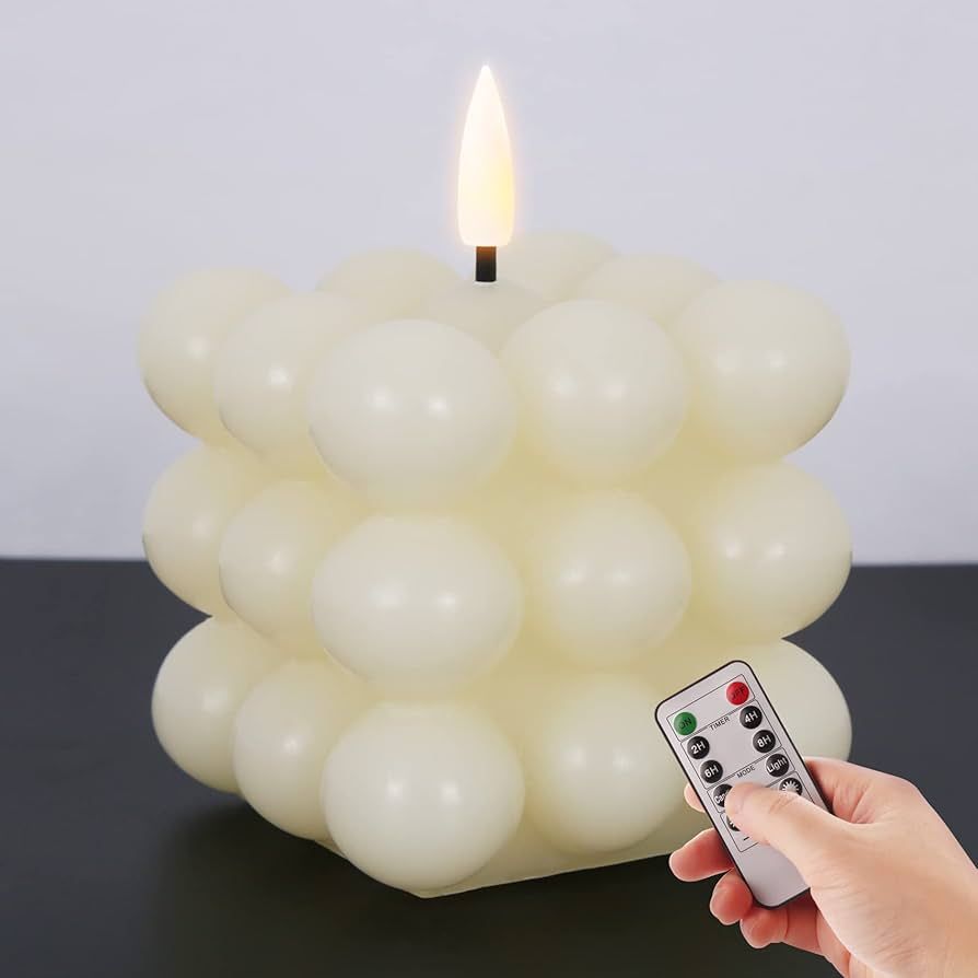 duduta Ivory Cube Bubble Candle with Remote, Flickering Battery Operated Flameless Square LED Wax... | Amazon (US)