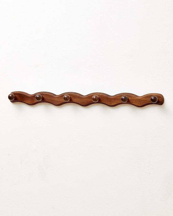 Wood Coat Rack Wall Mount - Walnut Coats Hook Hanger Wall-Mounted, Wave-Shaped Entryway Hanging R... | Amazon (US)