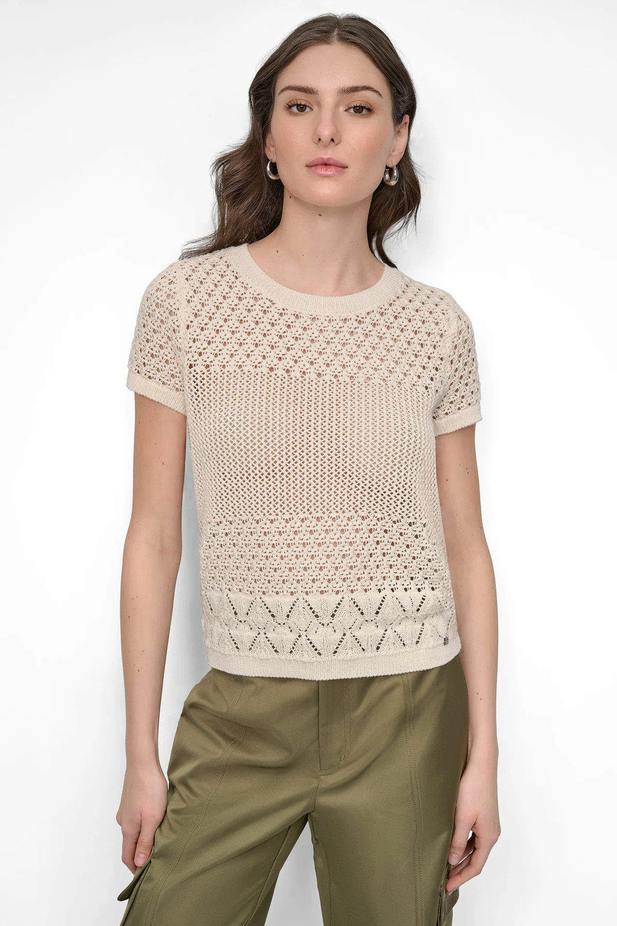 OPEN POINTELLE KNIT SWEATER TEE | DKNY