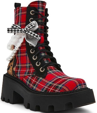 Hariett Plaid Bow and Pearl Platform Combat Boots | Dillard's
