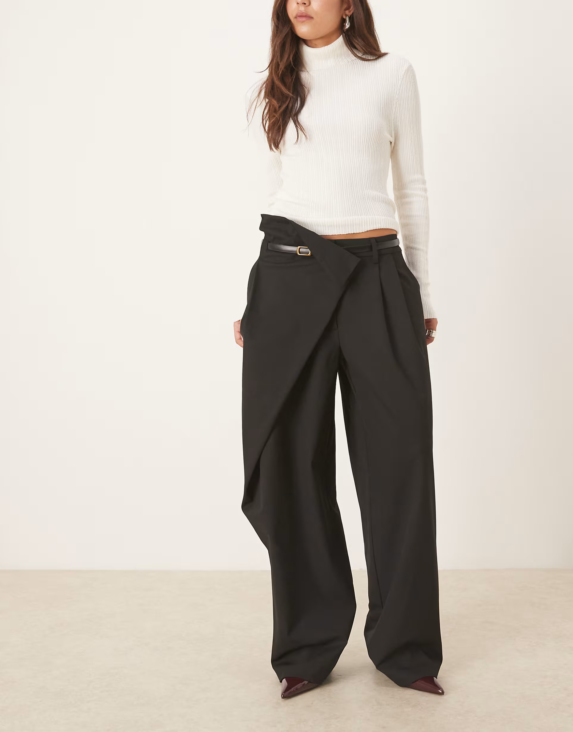 ASOS DESIGN tailored wide leg wrap belted pants in black | ASOS (Global)