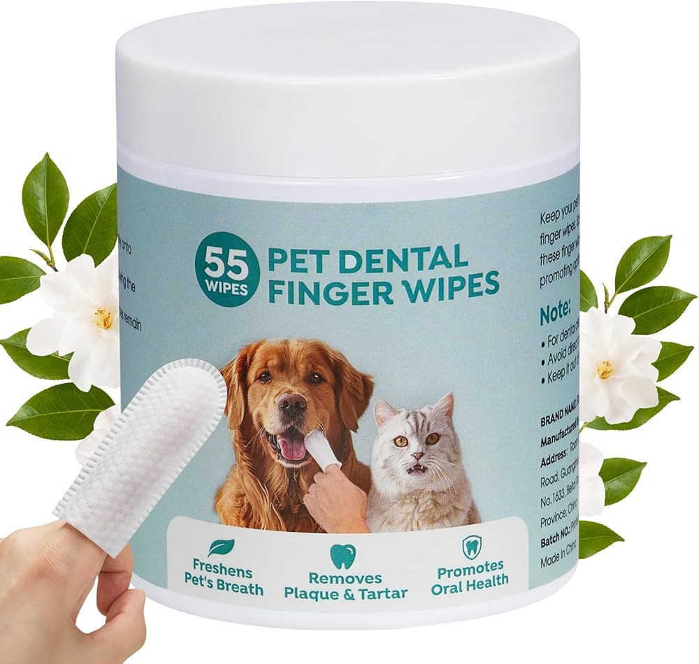 55Pcs Dog Teeth Cleaning Wipes, Dog Dental Wipes Pet Dental Finger Wipes for Dogs & Cats, Dog Tee... | Amazon (US)